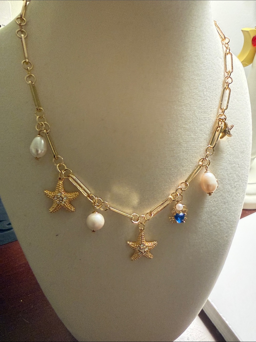 kate spade Gold Starfish Necklace with Pearl and Blue Crystal Charm